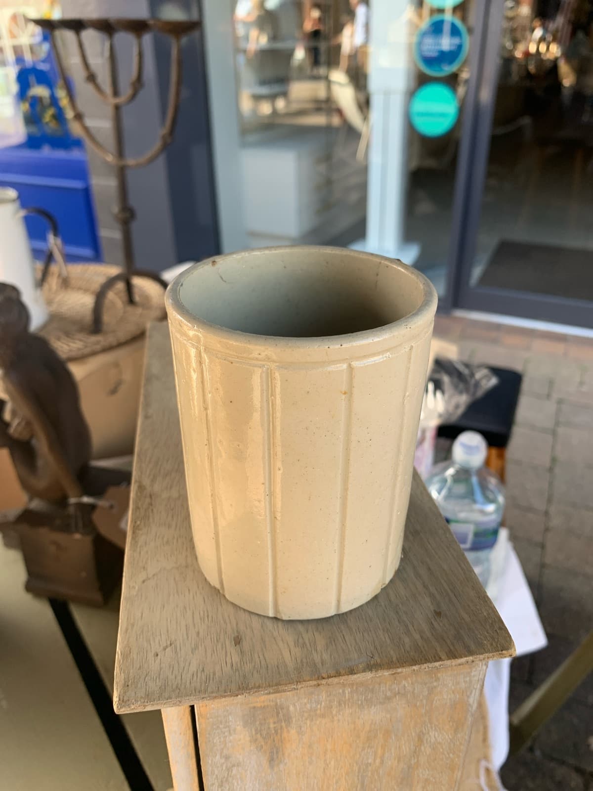 Vintage Cream Ceramic Marmalade Vase with Ribbed Texture